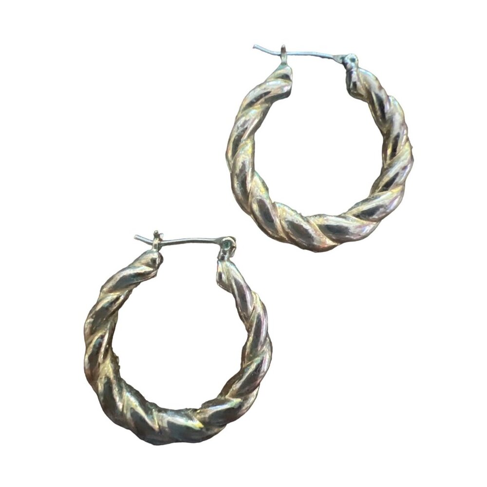 Vintage Twisted Hoop Pierced Earrings Unique Color Bamboo 1 Inch Round Dangle